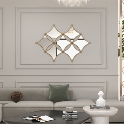 HMR - Luxury Gold Metal Wall Mirror Geometric Rhombus Home Decor
