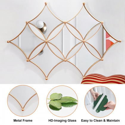HMR - Luxury Gold Metal Wall Mirror Geometric Rhombus Home Decor
