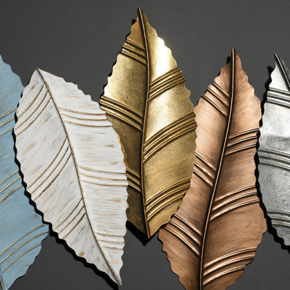 HMR - 3D Modern Creative Leaves Wall Decor Metal Overlapping Accents