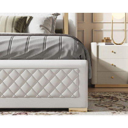 HMR - Modern Upholstered Bed Frame with Polished Gold and Faux Leather Headboard