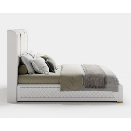 HMR - Modern Upholstered Bed Frame with Polished Gold and Faux Leather Headboard