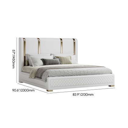 HMR - Modern Upholstered Bed Frame with Polished Gold and Faux Leather Headboard