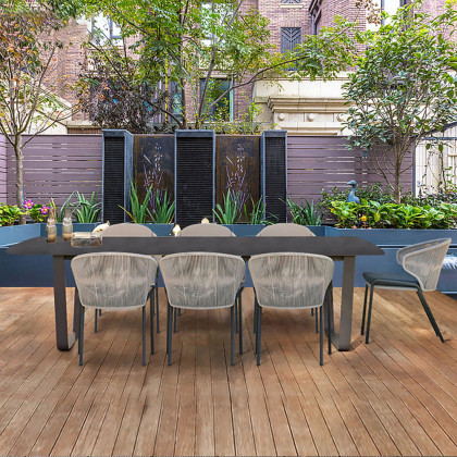 HMR - 7-Pieces Woven Rattan Outdoor Patio Dining Set with Oval Table and 6 Armchairs