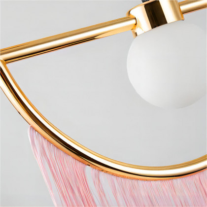 HMR - Boho 2-Light Floor Lamp with Pink Fringes Macrame and Gold Tones
