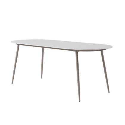 HMR - 6-Person Oval Faux Marble Top Outdoor Patio Dinning Table in White (70.9" Width)