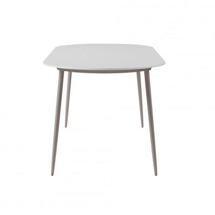HMR - 6-Person Oval Faux Marble Top Outdoor Patio Dinning Table in White (70.9" Width)
