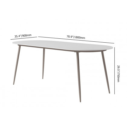 HMR - 6-Person Oval Faux Marble Top Outdoor Patio Dinning Table in White (70.9" Width)