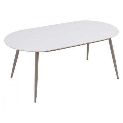 HMR - 6-Person Oval Faux Marble Top Outdoor Patio Dinning Table in White (70.9" Width)