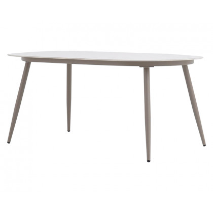 HMR - 6-Person Oval Faux Marble Top Outdoor Patio Dinning Table in White (70.9" Width)