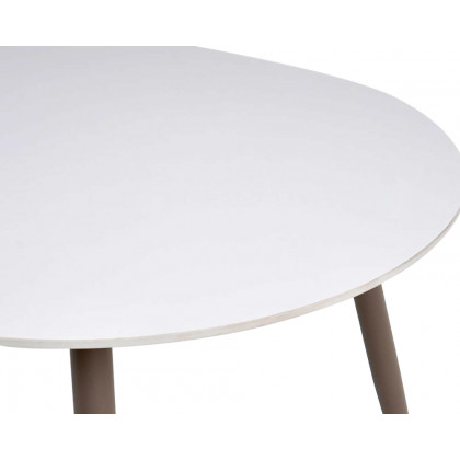 HMR - 6-Person Oval Faux Marble Top Outdoor Patio Dinning Table in White (70.9" Width)