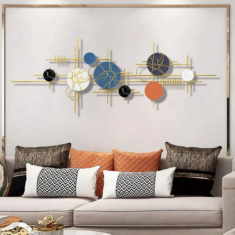 HMR - 59" Modern Geometric Metal Wall Decor in Multi-color Overlapping Wall Background Art
