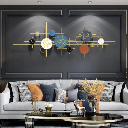HMR - 59" Modern Geometric Metal Wall Decor in Multi-color Overlapping Wall Background Art