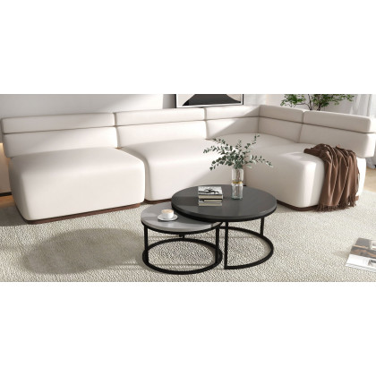 HMR Fero Round Nesting Coffee Table Set (24"-32") - Gray/Black, MDF