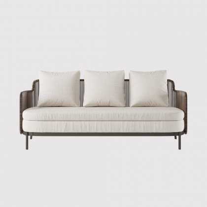 HMR - 4-Pieces Aluminum & Rattan Outdoor Sofa Set with Faux Marble Top Coffee Table Cushion Pillow