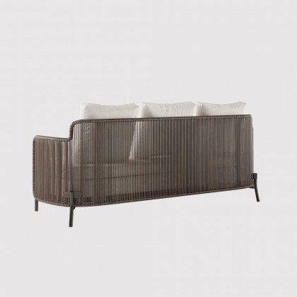 HMR - 4-Pieces Aluminum & Rattan Outdoor Sofa Set with Faux Marble Top Coffee Table Cushion Pillow