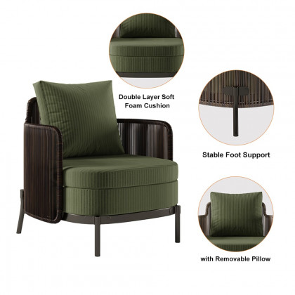 HMR - 4-Pieces Aluminum & Rattan Outdoor Sofa Set with Faux Marble Top Coffee Table Cushion Pillow