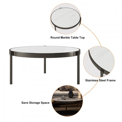 HMR - 4-Pieces Aluminum & Rattan Outdoor Sofa Set with Faux Marble Top Coffee Table Cushion Pillow