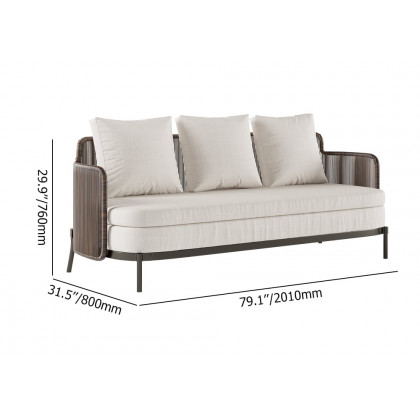 HMR - 4-Pieces Aluminum & Rattan Outdoor Sofa Set with Faux Marble Top Coffee Table Cushion Pillow