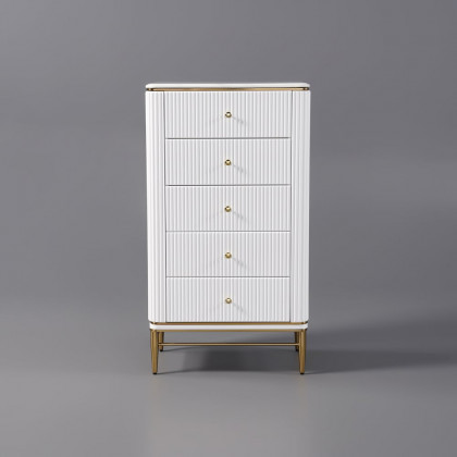 HMR - Bline 25.6" Chest Light Luxurious White & Gold 5-Drawer Dresser