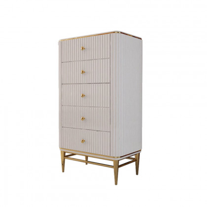 HMR - Bline 25.6" Chest Light Luxurious White & Gold 5-Drawer Dresser