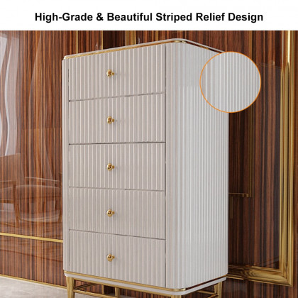 HMR - Bline 25.6" Chest Light Luxurious White & Gold 5-Drawer Dresser