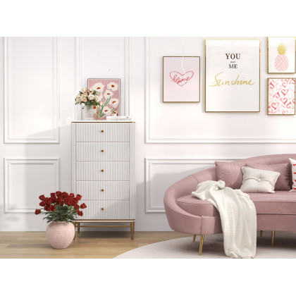 HMR - Bline 25.6" Chest Light Luxurious White & Gold 5-Drawer Dresser