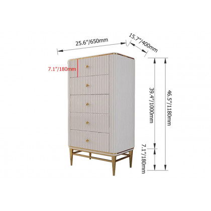 HMR - Bline 25.6" Chest Light Luxurious White & Gold 5-Drawer Dresser
