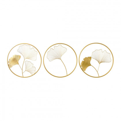 HMR - 3 Pieces Metal Wall Decor with Ginkgo Leaves in Gold