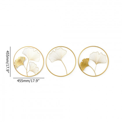 HMR - 3 Pieces Metal Wall Decor with Ginkgo Leaves in Gold