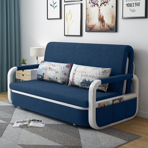 HMR 62" Queen 2-Seater Linen Convertible Sleeper Sofa - Blue
