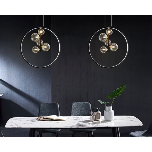 HMR Bubi Black Pendant Light Minimalist Glass Globe LED Light for Dining Room - 5-Light