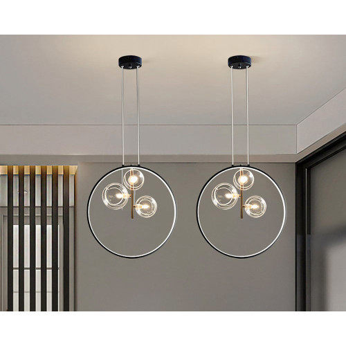 HMR Bubi Black Pendant Light Minimalist Glass Globe LED Light for Dining Room - 3-Light