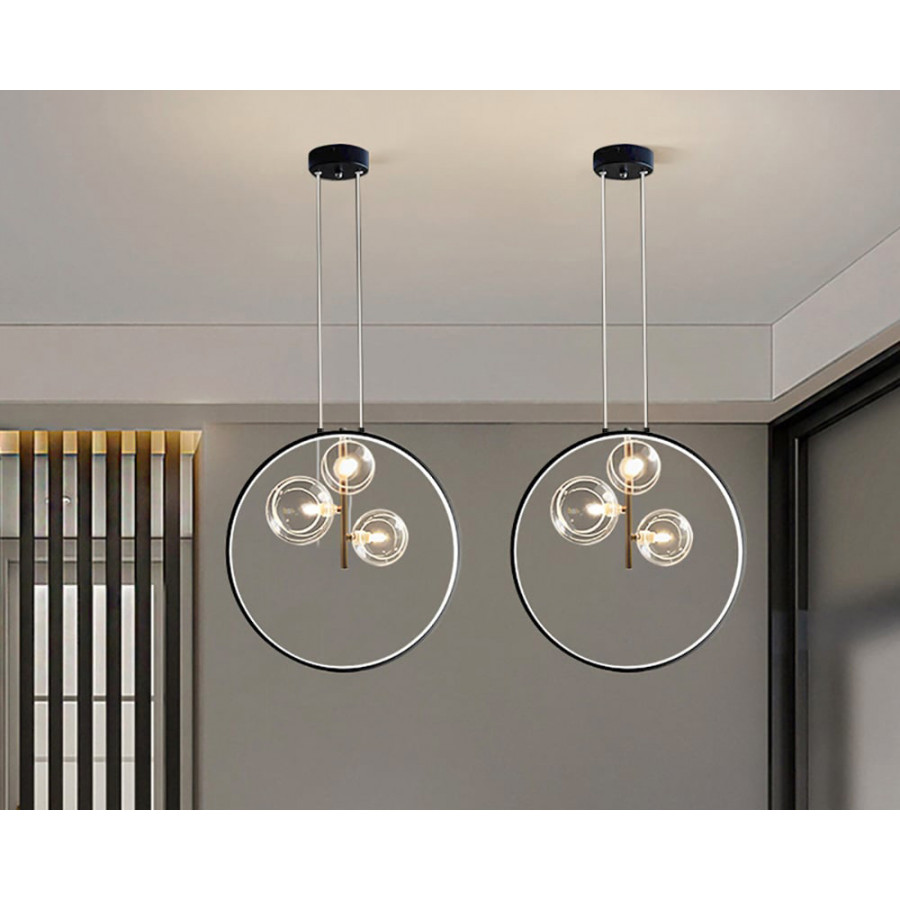 HMR Bubi Black Pendant Light Minimalist Glass Globe LED Light for Dining Room - 3-Light