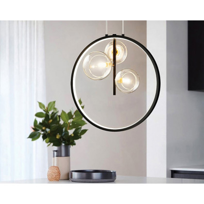 HMR Bubi Black Pendant Light Minimalist Glass Globe LED Light for Dining Room - 3-Light