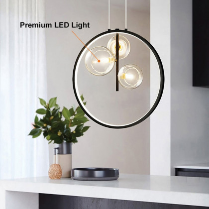 HMR Bubi Black Pendant Light Minimalist Glass Globe LED Light for Dining Room - 3-Light