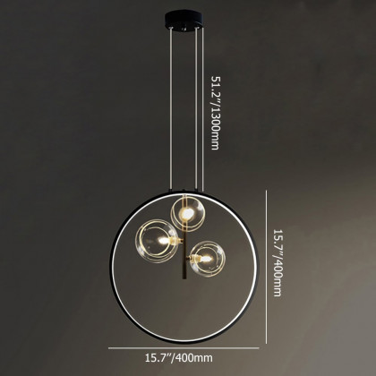 HMR Bubi Black Pendant Light Minimalist Glass Globe LED Light for Dining Room - 3-Light