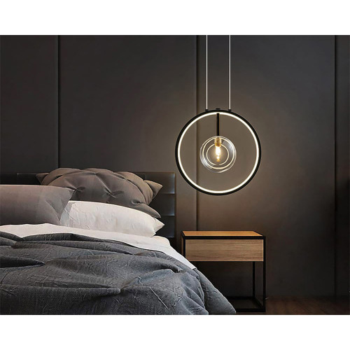 HMR Bubi Black Pendant Light Minimalist Glass Globe LED Light for Dining Room - 1-Light