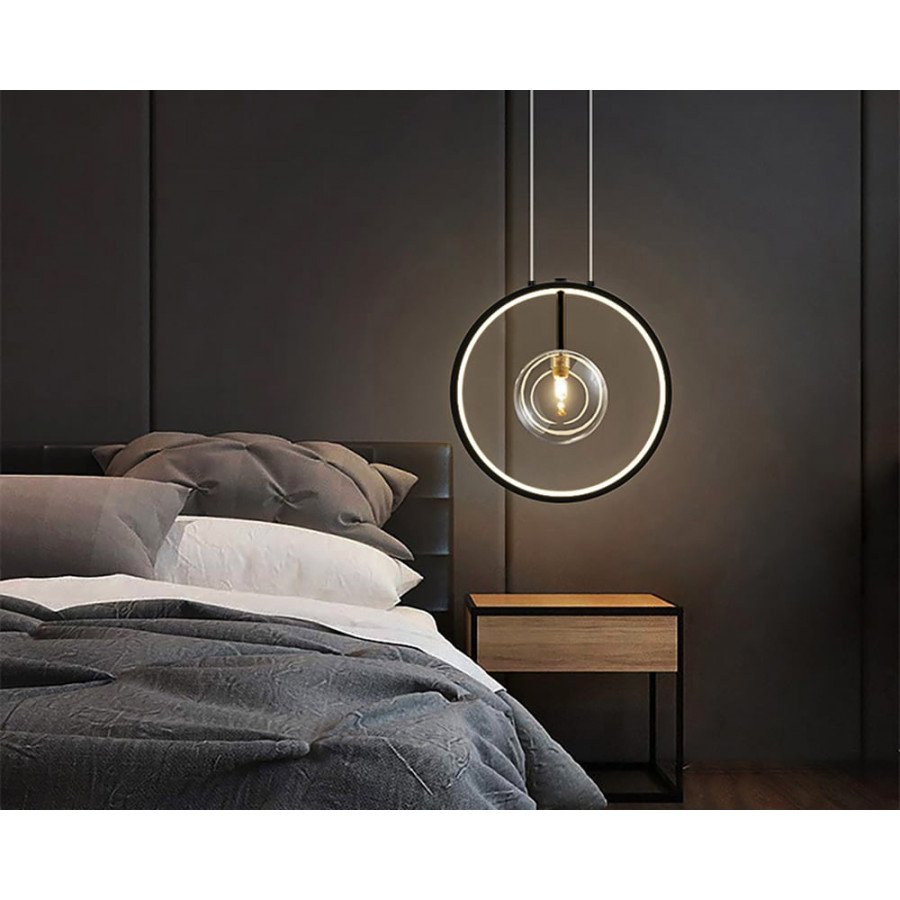 HMR Bubi Black Pendant Light Minimalist Glass Globe LED Light for Dining Room - 1-Light