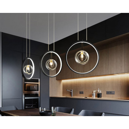 HMR Bubi Black Pendant Light Minimalist Glass Globe LED Light for Dining Room - 1-Light