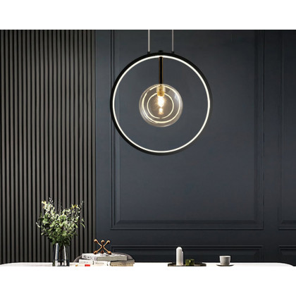 HMR Bubi Black Pendant Light Minimalist Glass Globe LED Light for Dining Room - 1-Light