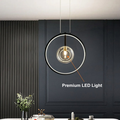 HMR Bubi Black Pendant Light Minimalist Glass Globe LED Light for Dining Room - 1-Light