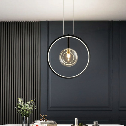 HMR Bubi Black Pendant Light Minimalist Glass Globe LED Light for Dining Room - 1-Light