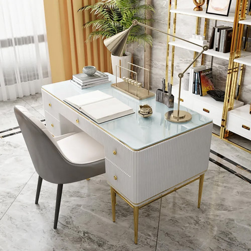 HMR - 55.1" Executive Office Desk with Drawers White Home & Office Furniture