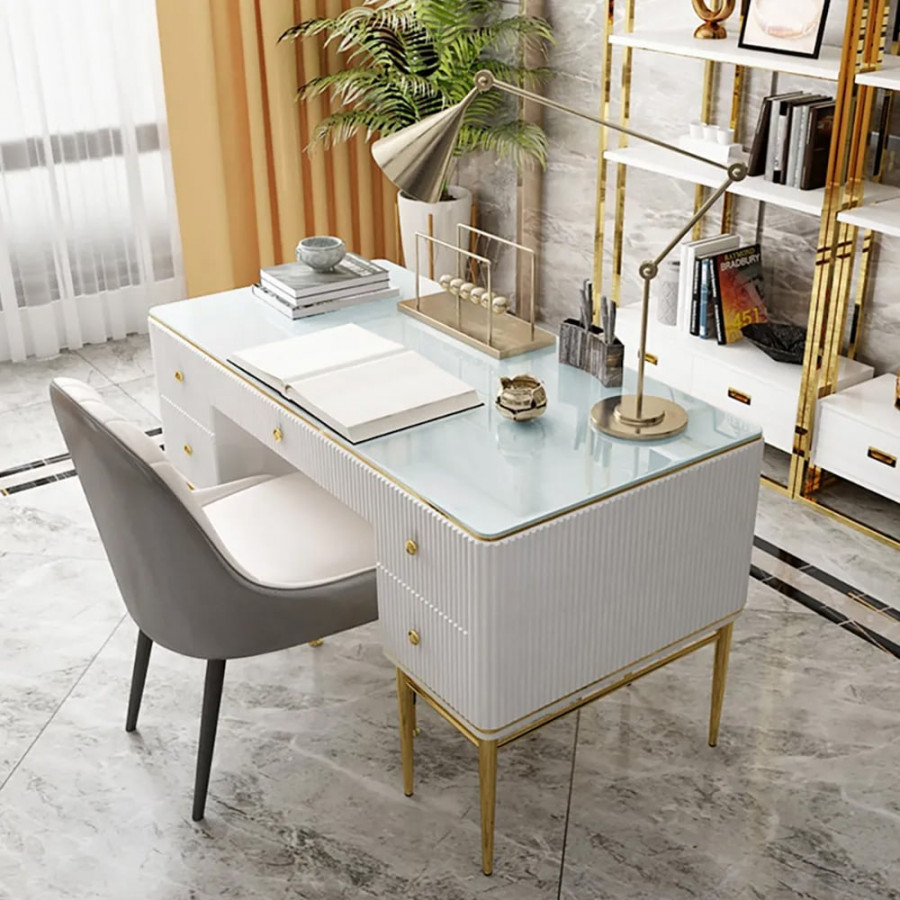HMR - 55.1" Executive Office Desk with Drawers White Home & Office Furniture
