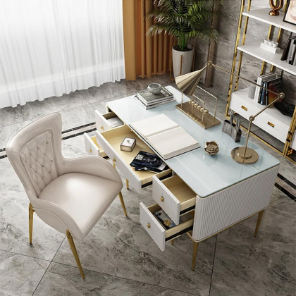 HMR - 55.1" Executive Office Desk with Drawers White Home & Office Furniture