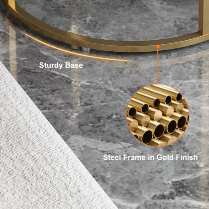 HMR - 3-Tiered End Table with Shelf Marble Top and Metal Frame in White and Gold