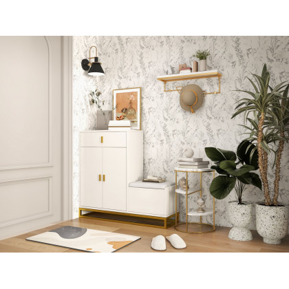 HMR - 3-Tiered End Table with Shelf Marble Top and Metal Frame in White and Gold