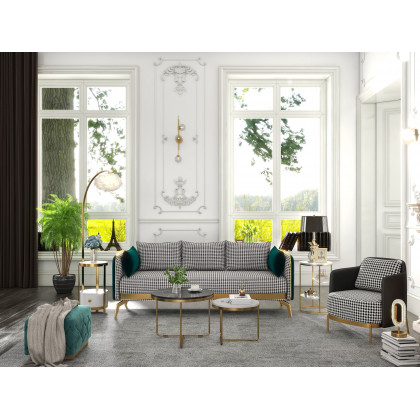 HMR - 3-Tiered End Table with Shelf Marble Top and Metal Frame in White and Gold