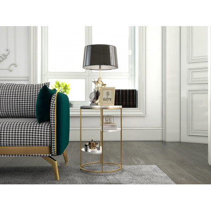 HMR - 3-Tiered End Table with Shelf Marble Top and Metal Frame in White and Gold