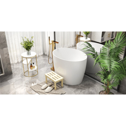 HMR - 3-Tiered End Table with Shelf Marble Top and Metal Frame in White and Gold